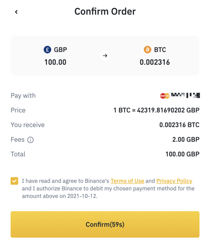 Payment confirmation on Binance